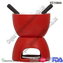 Red Ceramic Chocolate Fondue Set for Sale